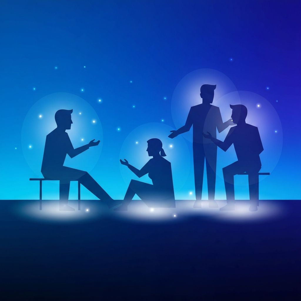 Voice waveform over speaker silhouettes